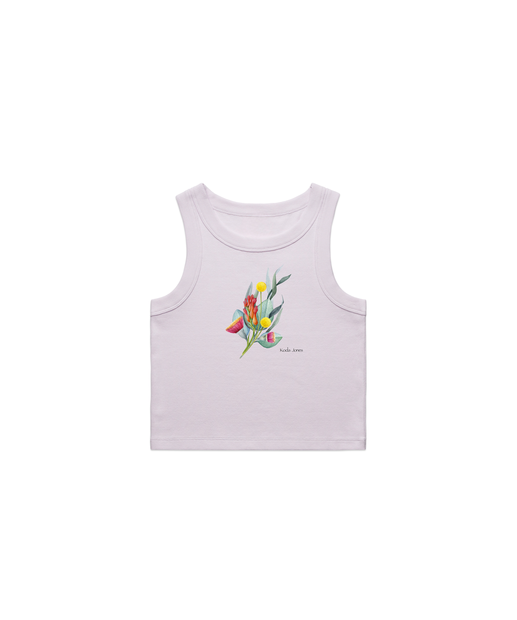 Australian Bush Flora Crop Tank Top, Organic Rib, Native Botanical Shirt