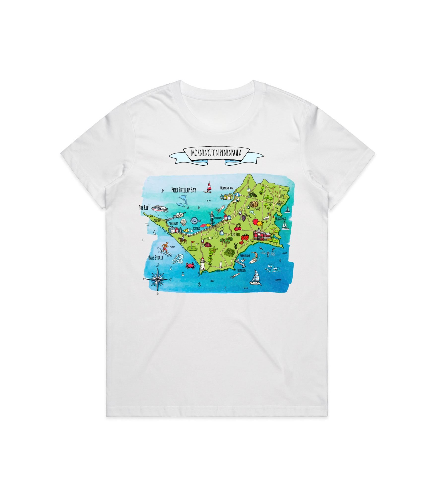 Women's Mornington Peninsula Map Tee Shirt – 100% Cotton Australian Souvenir Tee