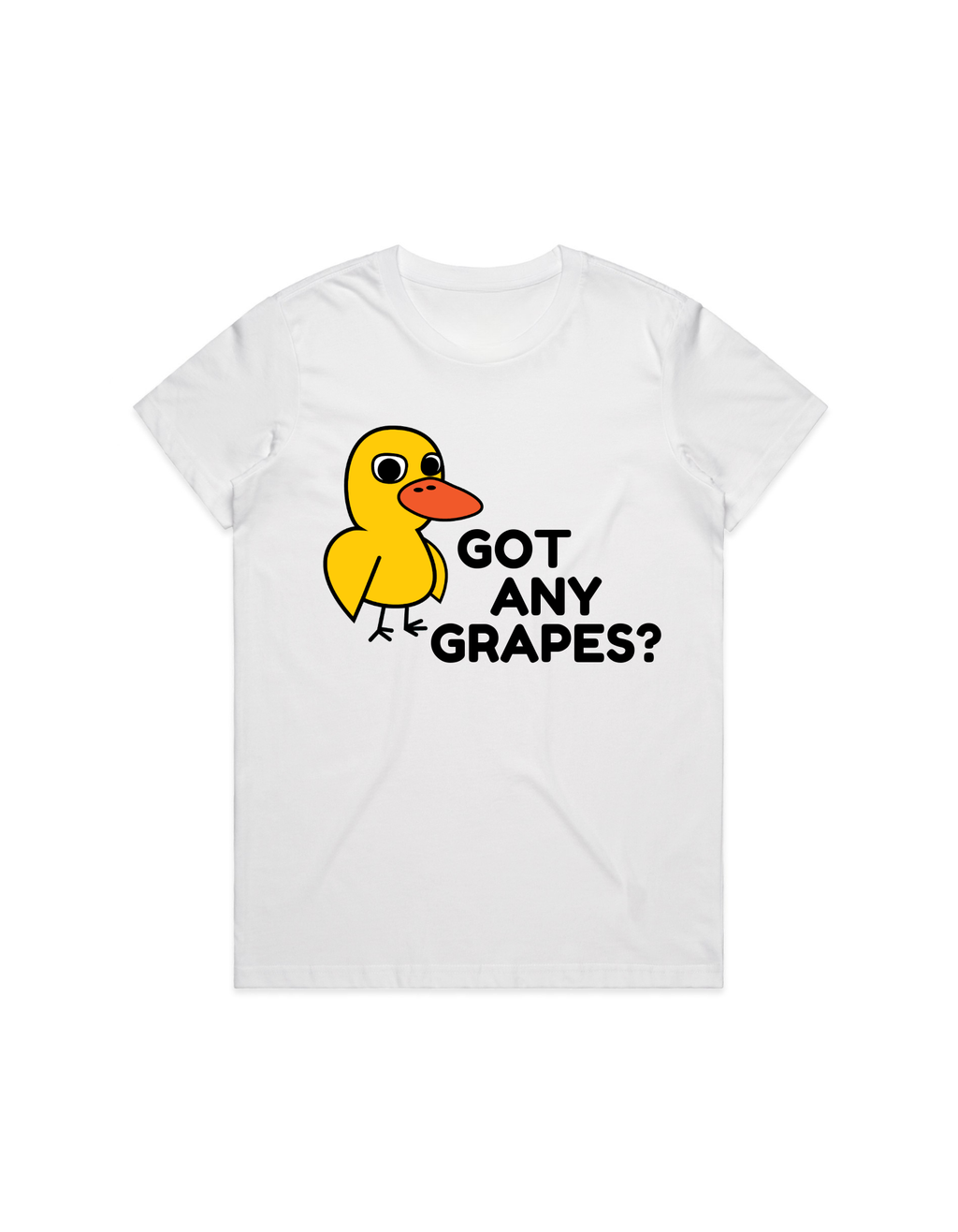 Women's White Tee Shirt Got Any Grapes Logo
