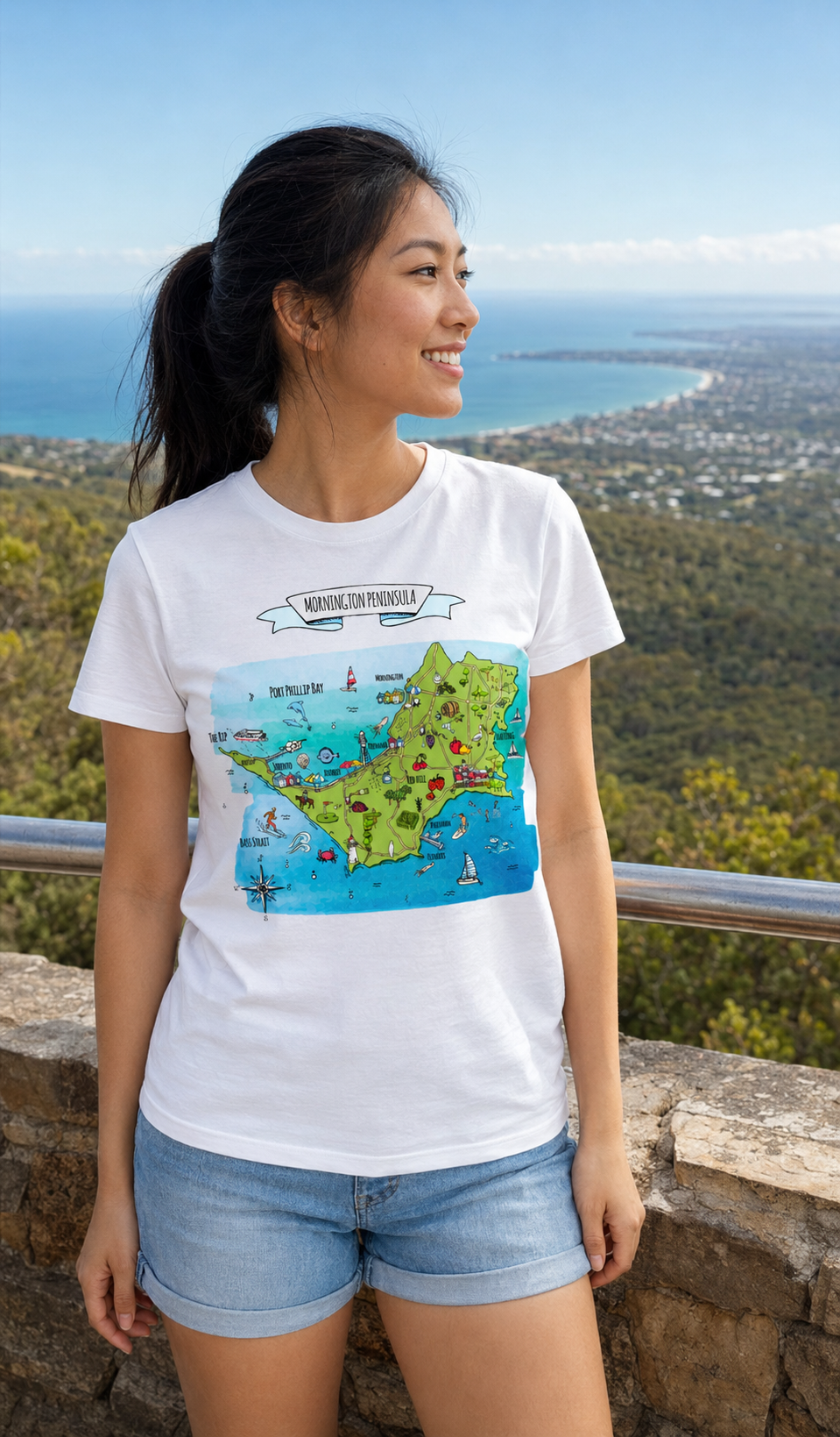 Women's Mornington Peninsula Map Tee Shirt – 100% Cotton Australian Souvenir Tee