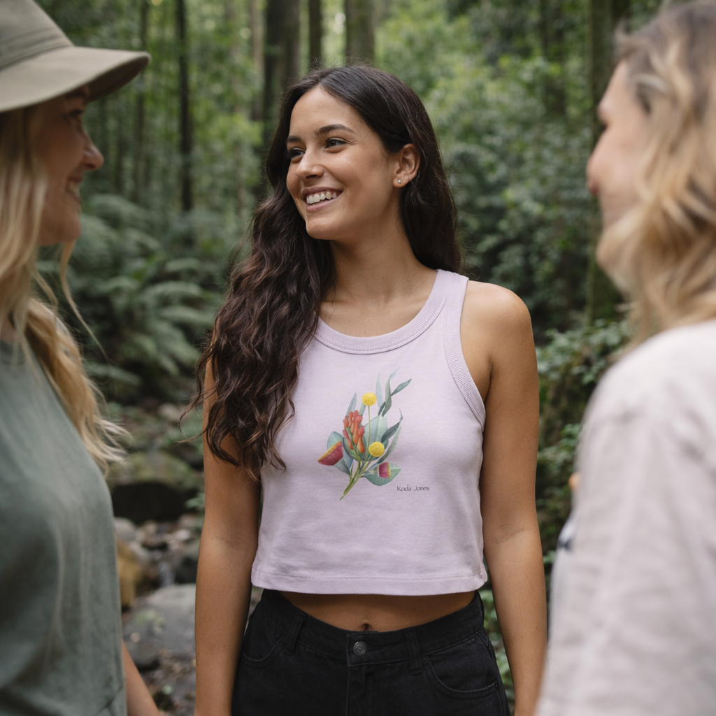 Australian Bush Flora Crop Tank Top, Organic Rib, Native Botanical Shirt