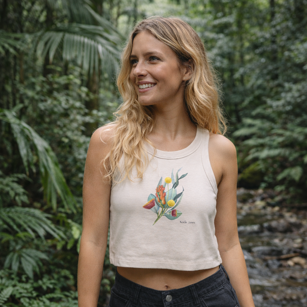 Australian Bush Flora Crop Tank Top, Organic Rib, Native Botanical Shirt