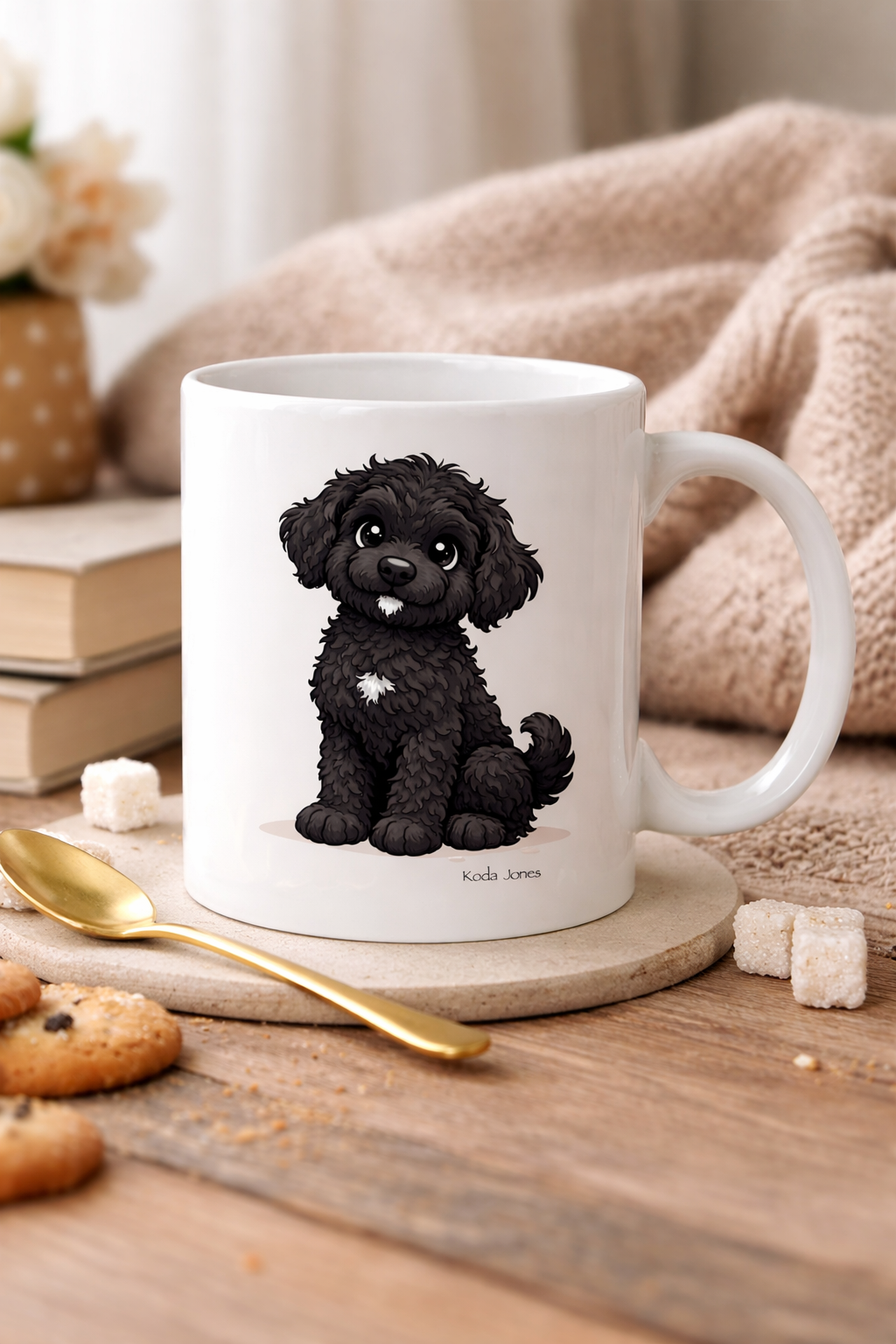 Koda Jones Dog Mug – Cute Black Puppy Coffee Cup | Dog Lover Gift Mug