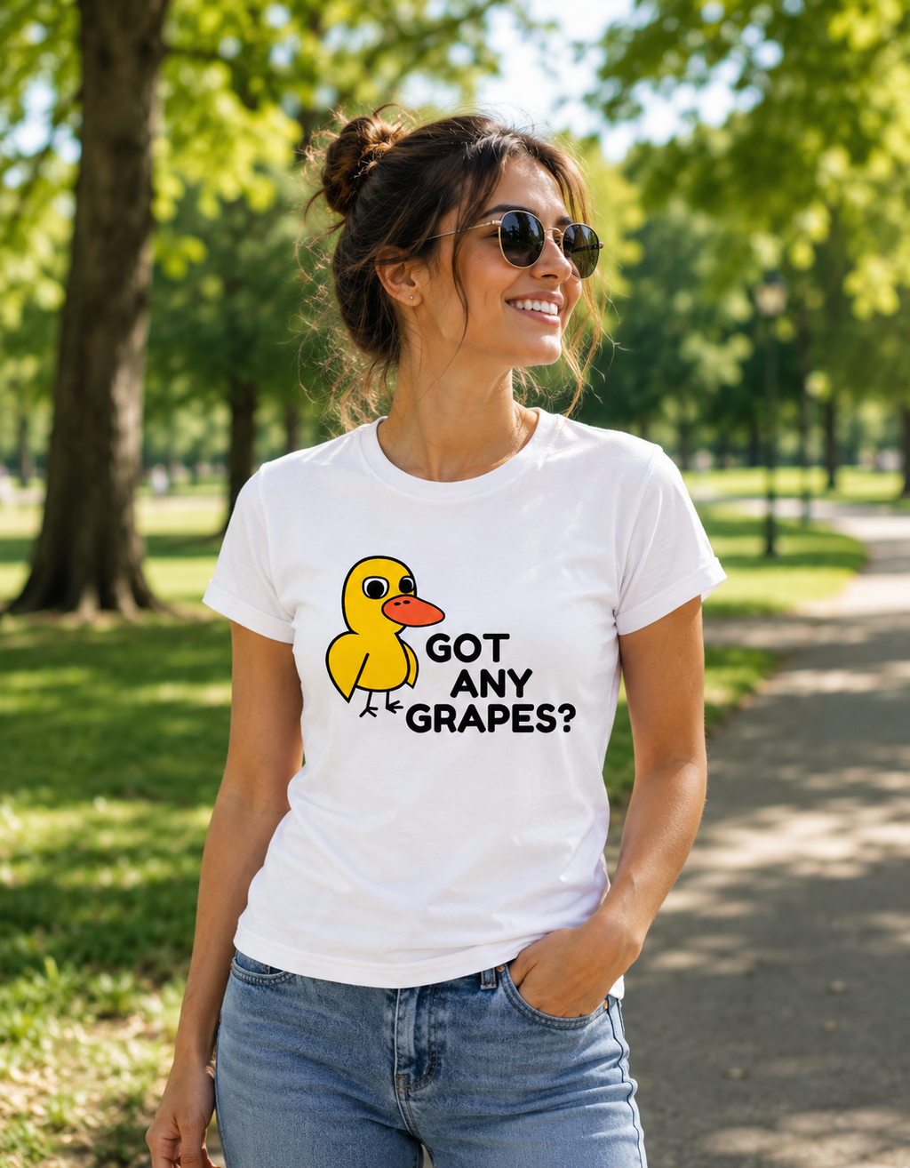 Women's White Tee Shirt Got Any Grapes Logo