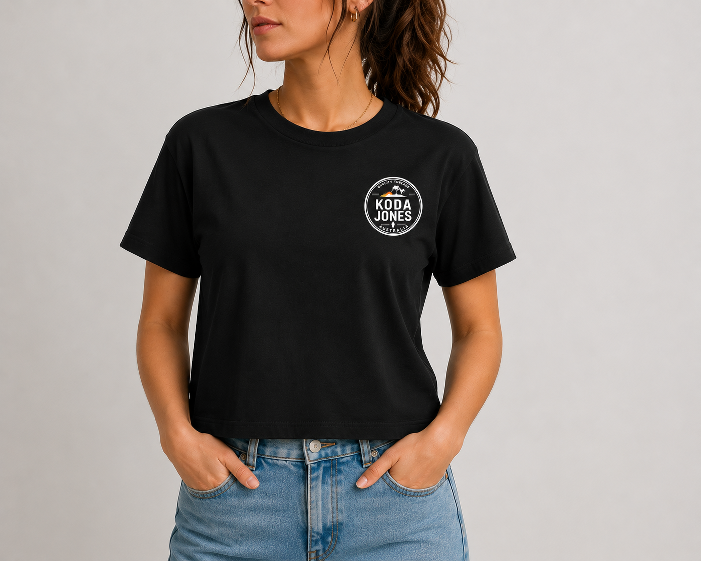 KODA JONES Australia Women's Signature Pocket Crop Top - Black | Premium Coastal Streetwear